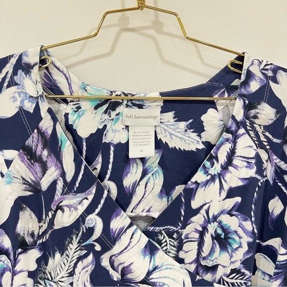 Soft Surroundings Faux Wrap Blue Floral Flutter Mini Dress Size Medium - Picture 12 of 13